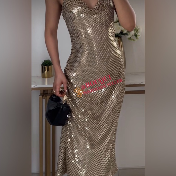 BLOGGERS FAV ZARA GOLD MESH SLIP DRESS - Picture 12 of 13